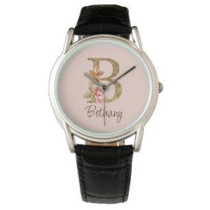 Montre Nom personnalisé Blush rose doré lettre B