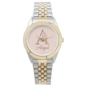 Montre Nom personnalisé Blush Rose Gold Foncé Lettre A