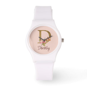 Montre Nom personnalisé Blush Roses Roses Lettre D en feu