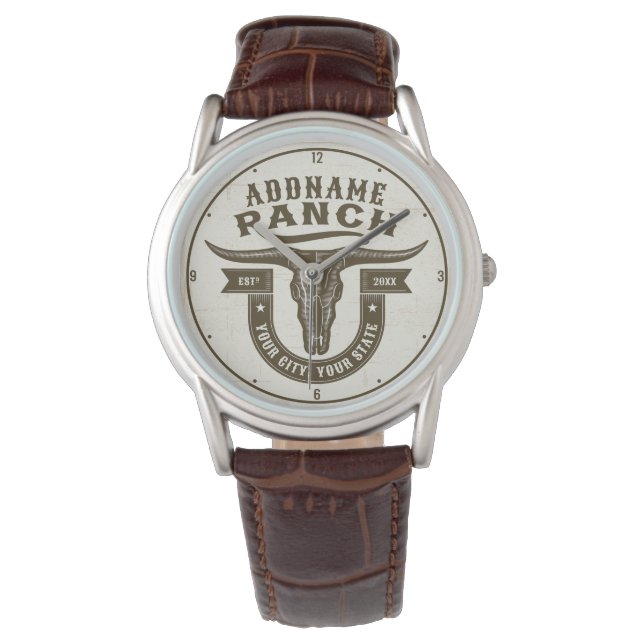 Montre NOM personnalisé Bull Steer Skull Western Ranch (devant)