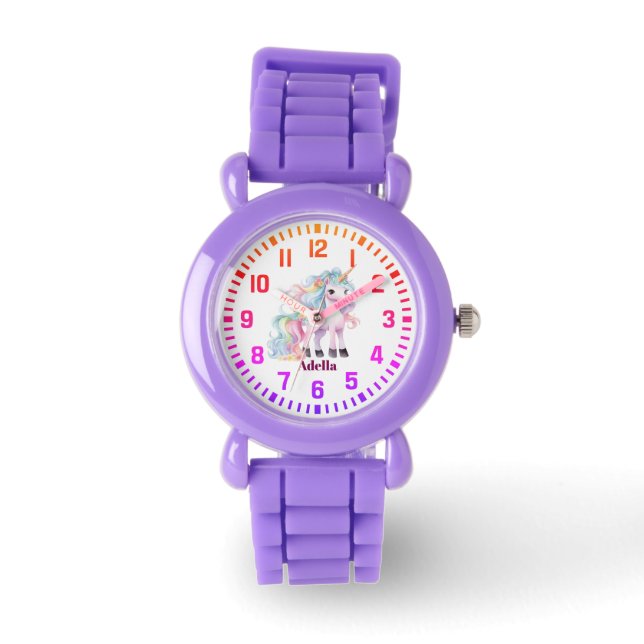 Montre Nom personnalisé cool Rainbow Unicorn (Recto)