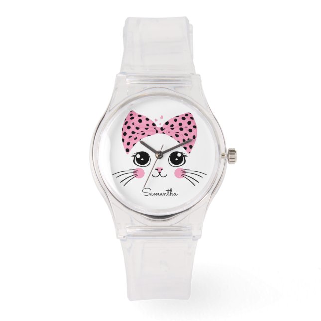 Montre Nom personnalisé Cute face de chat (Recto)