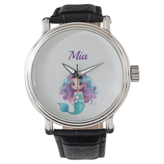 Montre Nom personnalisé de la sirène violette (devant)