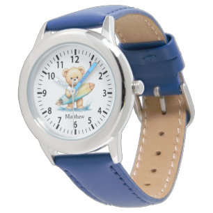 Montre Nom personnalisé du cool Ours surfeur