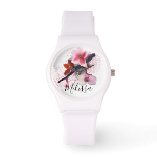 Montre Nom personnalisé   Élégante Fleur de cerisier rose