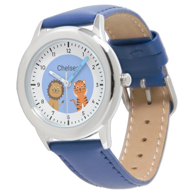 Montre Nom personnalisé enfant lion tigre (Incliné)