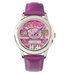 Montre Nom Personnalisé Filles Filles Ferme de cochons E