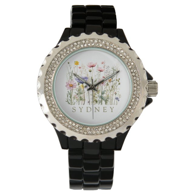 Montre Nom personnalisé fleur sauvage (devant)