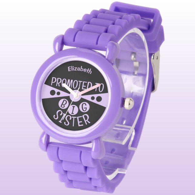 Montre Nom personnalisé grande soeur noir violet enfants (Créateur téléchargé)