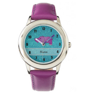 Montre Nom personnalisé hippo turquoise parties scintilla
