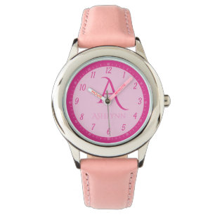 Montre Nom personnalisé Hot Rose Kids Monogramme Apprenti