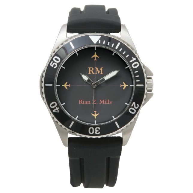 Montre nom personnalisé + initiales avion style aero (devant)