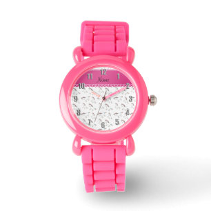Montre Nom personnalisé licorne arc-en-ciel blanc