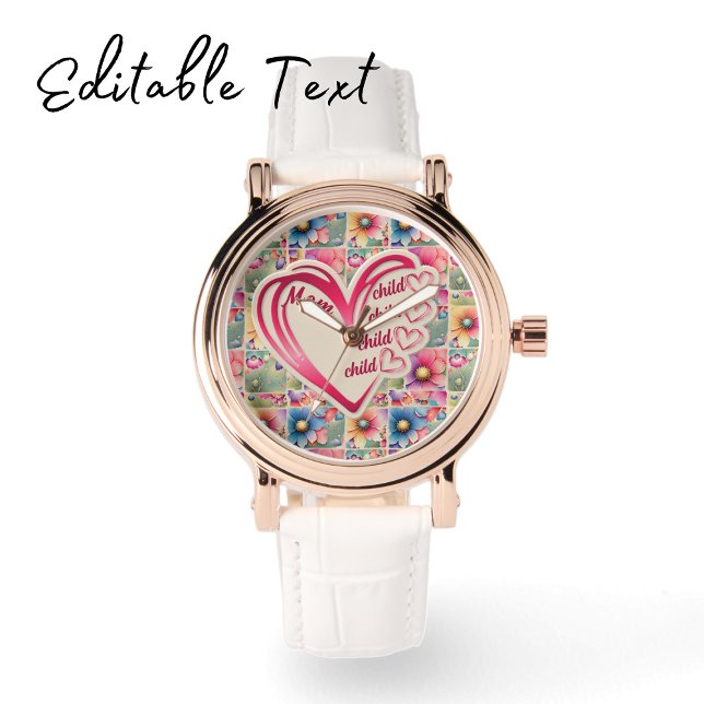 Montre Nom personnalisé Maman Enfants Floral sur toute l' (Créateur téléchargé)