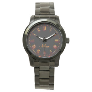 Montre Nom personnalisé Neon Black Classic élégant Roman