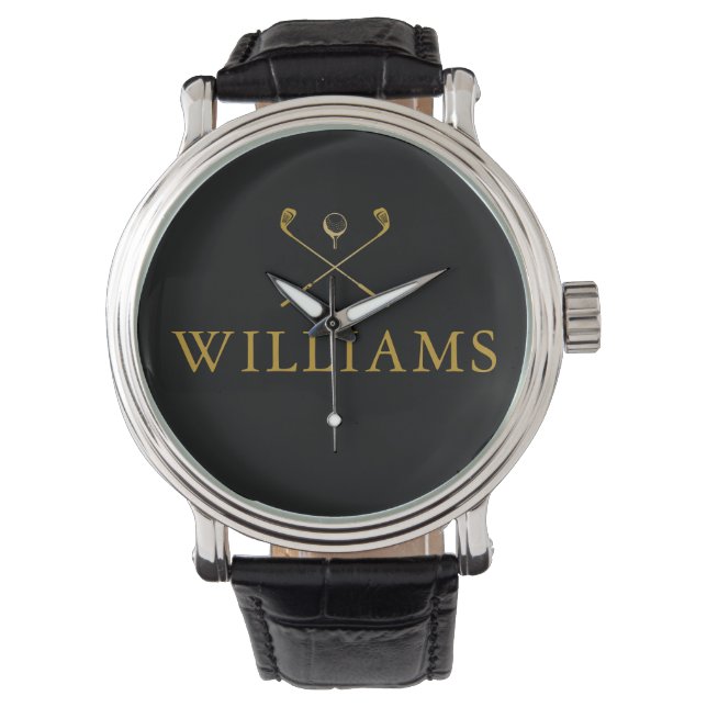 Montre Nom Personnalisé Noir Et Or Clubs De Golf (devant)