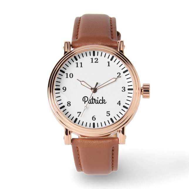 Montre Nom personnalisé Noir script Élégant Chic moderne (Recto)