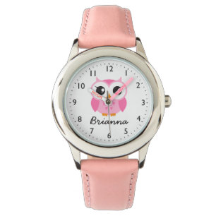 Montre Nom personnalisé par hibou rose mignon