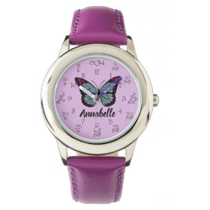 Montre Nom personnalisé Parties scintillant Papillon Purp