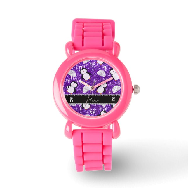 Montre Nom personnalisé pingouins de parties scintillant  (Recto)