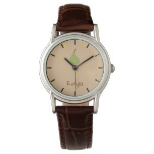 Montre Nom personnalisé poire peinte sur brun