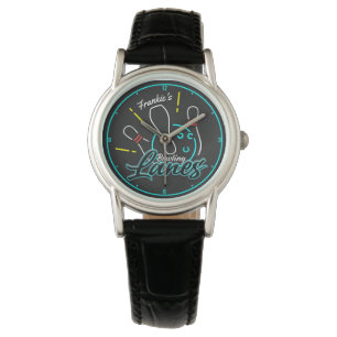 Montre Nom personnalisé Retro Faux Neon Bowler Bowler Lan