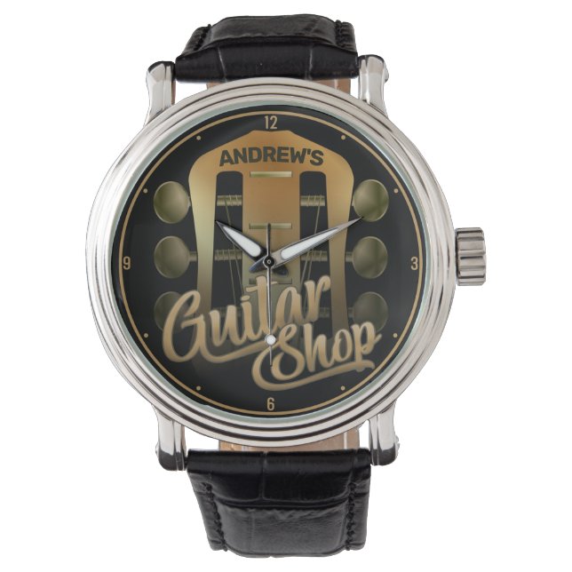 Montre NOM personnalisé Rock Music Guitare Shop Musicien (devant)