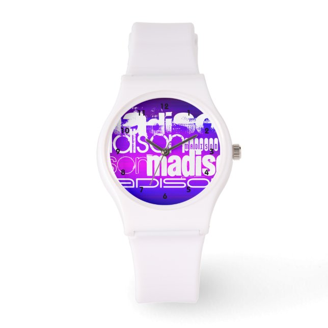 Montre Nom personnalisé ; rose, bleu violet, magenta, vio (Recto)