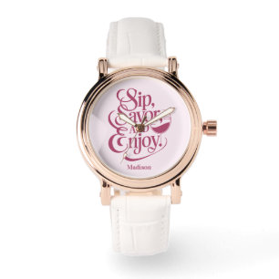 Montre Nom Personnalisé Sip, Savourer, Savourer Du Vin