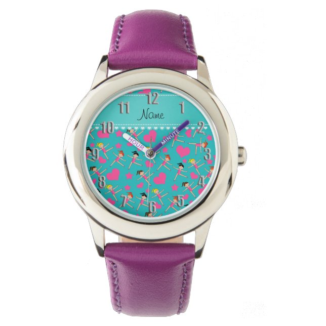 Montre Nom personnalisé turquoise fille gymnaste coeur ét (devant)
