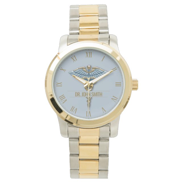 Montre Nom professionnel Médicale Blue Gold Caduceus (devant)