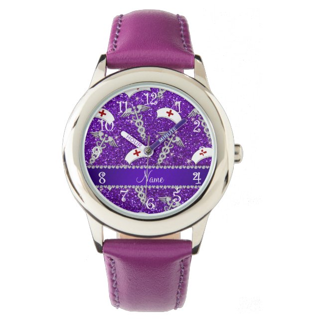 Montre Nom Purple parties scintillant infirmière casquett (devant)