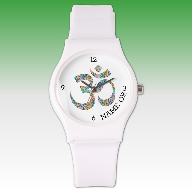 Montre Nom, Symbole botanique Om Blancs Bracelet en silic (Créateur téléchargé)