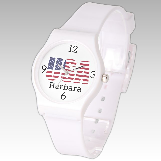 Montre Nom, USA Stars & Stripes White Silicone Strap (Créateur téléchargé)