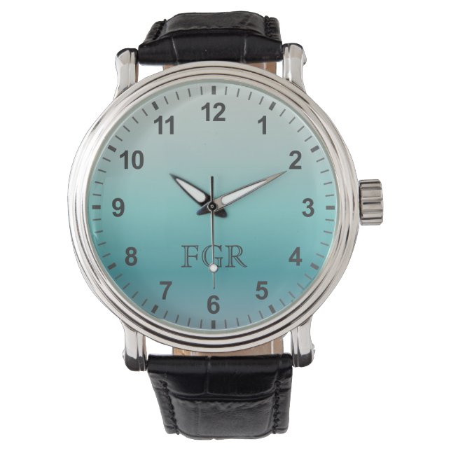 Montre Nombre minimal de monogrammes de dégradé d'aquamar (devant)