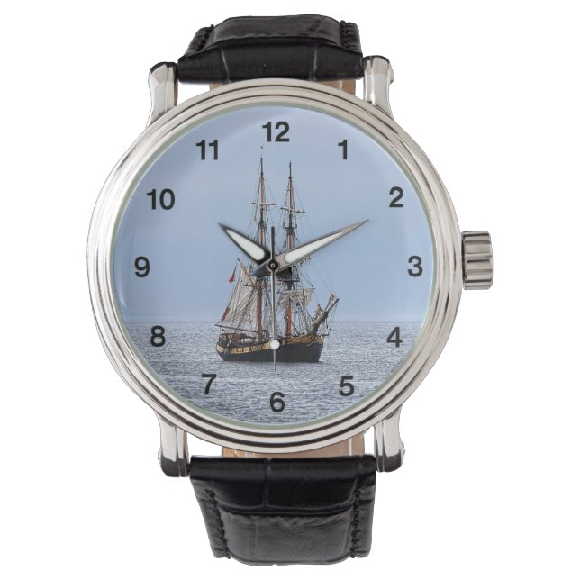 Montre Nombre noir de bateaux de pêche nautiques (devant)
