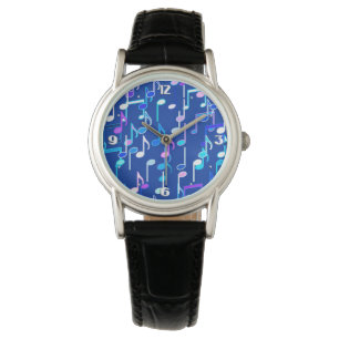 Montre Notes de musique imprimées - bleu indigo, multicol