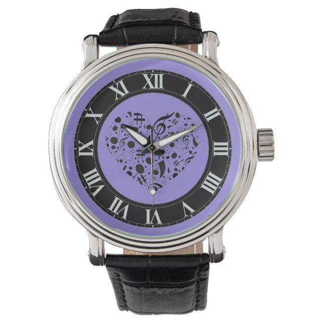 Montre Notes de musique noire et violette Regarder le poi (devant)