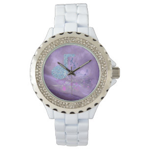 Montre Notes de musique violette Abstraite Rhinestone Whi