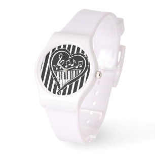 Montre Notes musicales et piano noir et blanc élégant