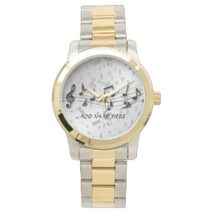 Montre Notes musicales noires et grises personnalisées