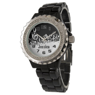 Montre Notes musicales personnalisées blanches mélangées 