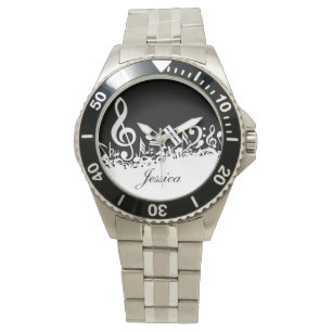 Montre Notes musicales personnalisées blanches mélangées 