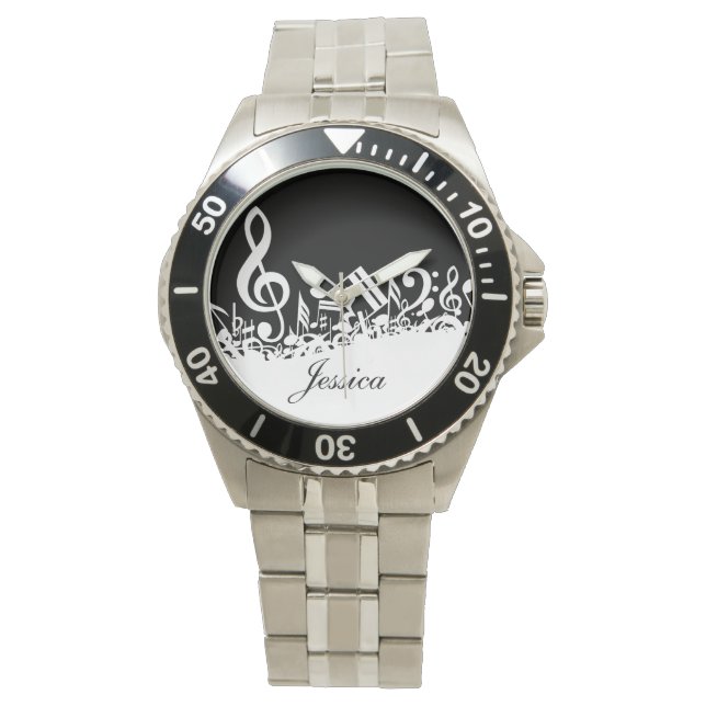 Montre Notes musicales personnalisées blanches mélangées  (devant)