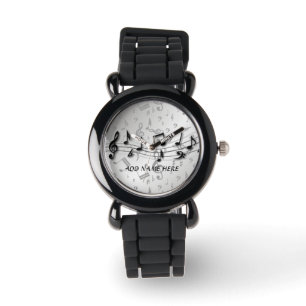 Montre Notes musicales personnalisées en noir et gris