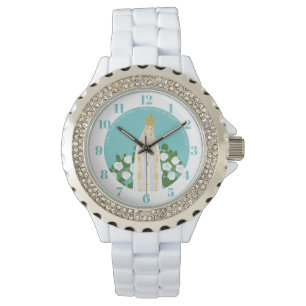 Montre Notre-Dame de Fatima et roses blanches