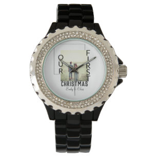 Montre Notre premier Noël ajouter photo de nom de couple 