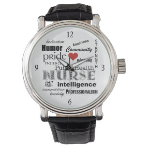 Montre Nuage d'Infirmière-Mot de santé publique+Coeur
