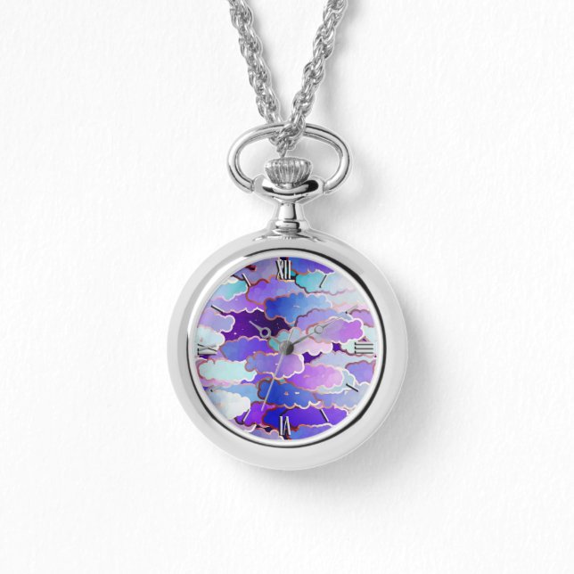 Montre Nuages japonais, crépuscule, violet et violet prof (Recto)