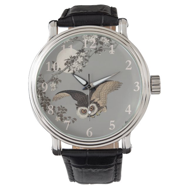 Montre Nuit Japonaise Chouette Lune Bois Coupe Flying Nig (devant)